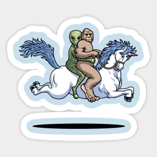 Bigfoot and An Alien On A Unicorn Sticker